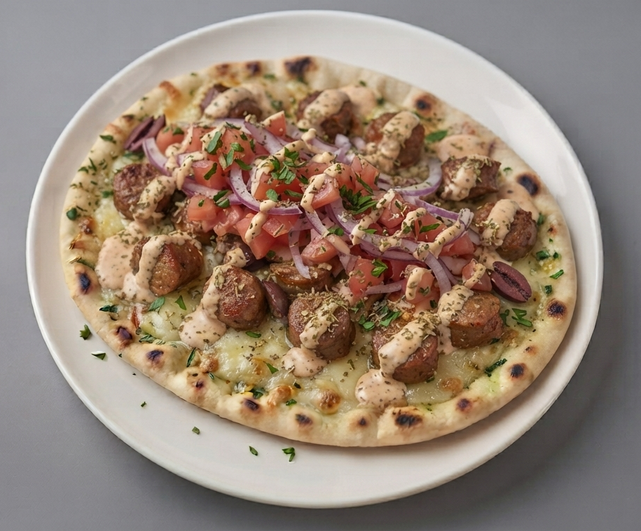 Greek Sausage Garlic Pitta Pizza 
